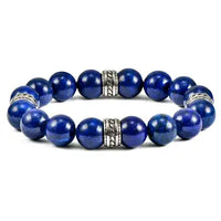 Natural Stone and Stainless Steel Stretch Bracelet (12mm) - Lapis Lazuli